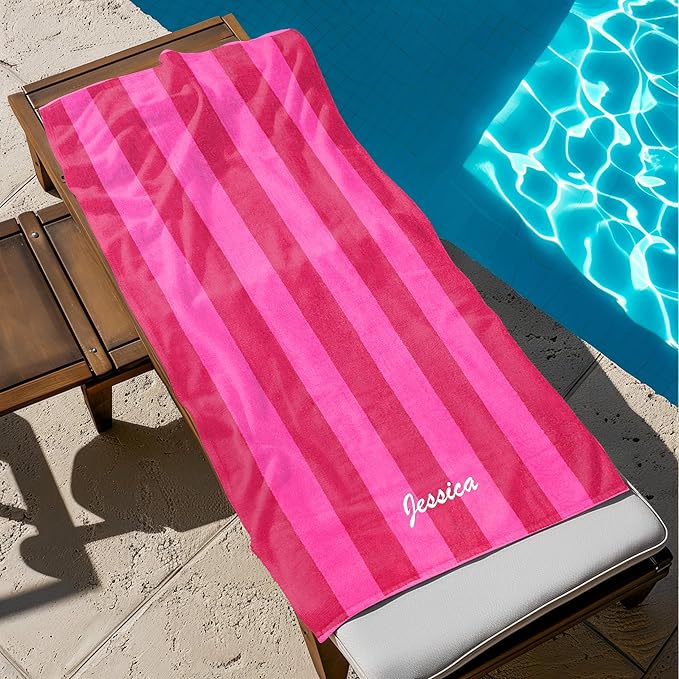 Kaufman - Personalized Velour Beach and Pool Towel 100% Cotton 30in X 60in Solid Color Bath Towel Embroidered (Pink/Coral)