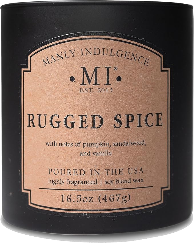 Manly Indulgence Rugged Spice Scented Candles for Men, 2 Wick, 16.5 oz, Premium Soy Blend Wax, 60H Burn, Candles for Home Scented - Made in The USA