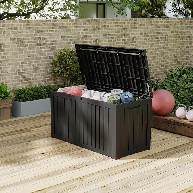150 Gallon Outdoor Storage Box, Waterproof Resin Deck Box with Lockable Lid – Storage Cabinet for Patio Furniture, Pool Supplies, Garden Tools – Indoor & Outdoor Use
