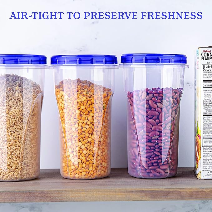 PLASTICPRO [48 oz 4 Pack] Twist Top Deli Containers Clear bottom With blue Top Twist on Lids Reusable, Stackable, Food Storage Freezer Container Pack of 4