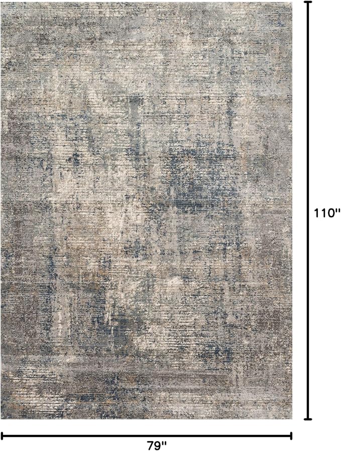 Loloi Teagan Collection TEA-05 Denim/Slate 6'-7" x 9'-2" Area Rug, Large, Soft Neutral Rug, High-Traffic for Living Room, Bedroom, Home Office, Dining Area