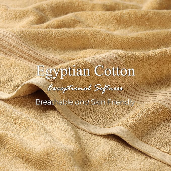 Superior Egyptian Cotton 2-Piece Bath Sheet Towel Set, Oversized Body Towels For Adults And Kids, Large Towel For Bath, Shower, Guest Bathroom, Spa, Gym, Resort, Essentials, Airbnb, Gold