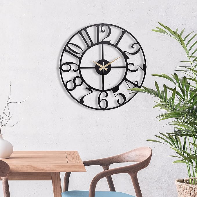 Large Metal Wall Clock | 20 inch Size Silent Battery Operated Large Size Analog Black Wall Clocks | Modern Wall Decor for Living Room Bedroom Kitchen Home Office
