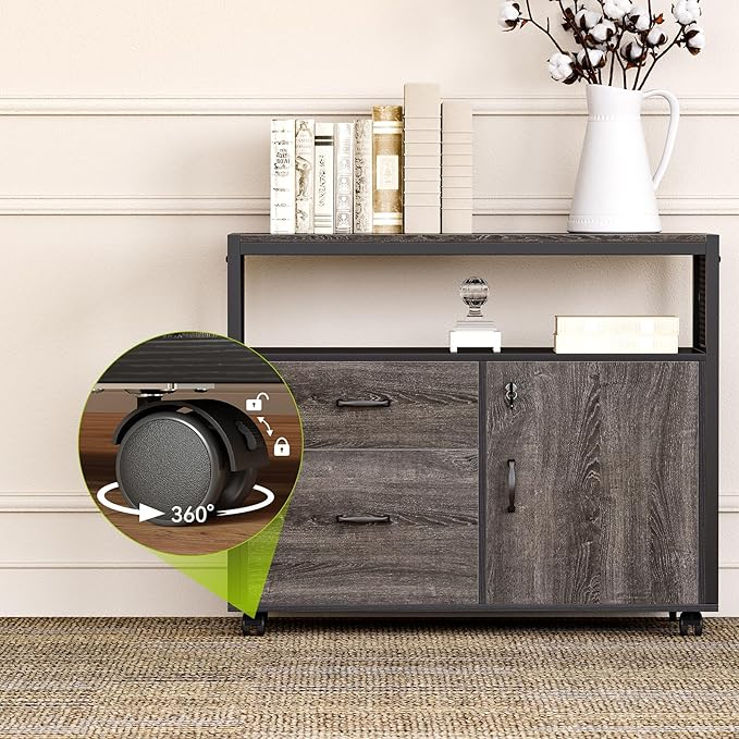 LITTLE TREE 63-Inch Office Desk with 31.5-Inch Lateral File Cabinet, Study Writing Desk Computer Desk for Home Office