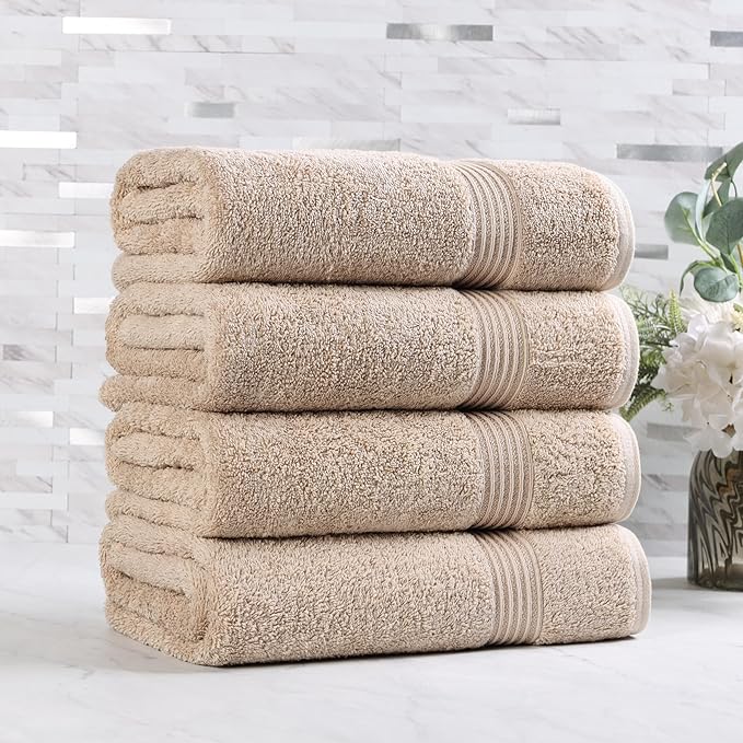 Superior Egyptian Cotton 4-Piece Bath Towel Set for Shower, Bath, Spa, Resort, Hotel, Soft Body Towels, Airbnb Essentials, Apartment, Dorm, Quick Dry, Absorbent, Bathroom Basics, Taupe