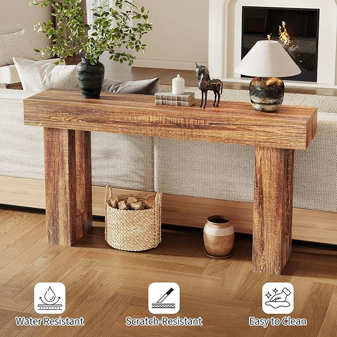 Garvee 63" Long Narrow Rectangular Console Table, Farmhouse Wood Entryway Table for Hallway, Foyer & Living Room, Sofa Table Behind Couch, Industrial Accent Table,Rustic Brown