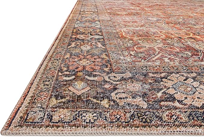 Loloi Layla Collection LAY-02 Spice/Marine 5'-0" x 7'-6" .13" Thick Area Rug, Soft, Durable, Vintage Inspired, Distressed, Low Pile, Non-Shedding, Easy Clean, Printed, Living Room Rug