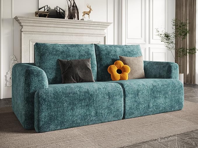 EASE MOOSE Boneless Couch for Living Room, Sectional Cloud Sofa, Modular Cloud Couch Loveseat, 2-Seater Deep Seat Sofas with Pillow for Bedroom, Apartment, No Assembly Required, Chenille (Blue)