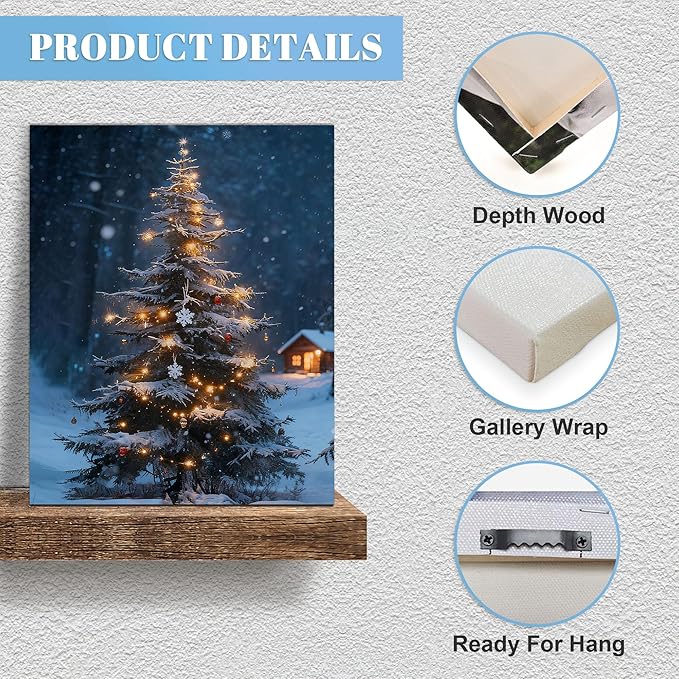 Framed Christmas Pictures Wall Decor,Vintage Pine Tree Prints,Winter Christmas Canvas Wall Art Decoration for Bedroom Bathroom Living Room Rustic Xmas Holiday Gifts (Christmas Tree 19, 16'' X 20'')