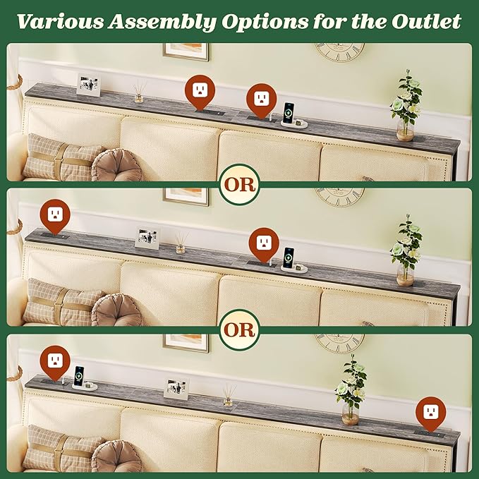 SUPERJARE 110.2 Inch Sofa Table with Power Outlets and USB-C Ports, 5.9 Inch Narrow Console Tables, Entryway Hallway Couch Tables with Storage, Behind Sofa, Small Spaces, Living Room, Grey