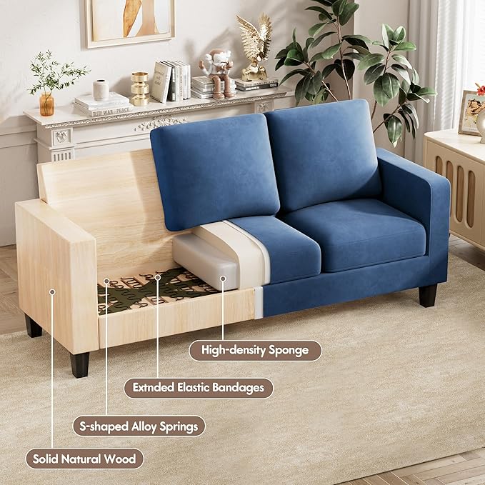 VICTONE Convertible Sectional Sofa Couch, 3 Seat L-Shaped Sofa with Linen Fabric Ottoman Small Couch for Small Apartments, Living Room and Office (Linen Fabric, Blue)