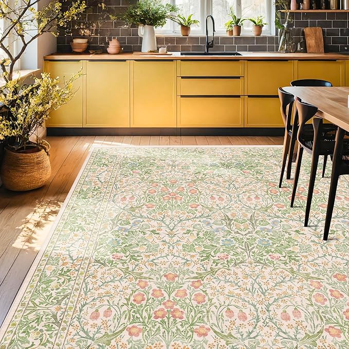 Washable 8x10 Rugs for Living Room, Light Green Oriental Rugs for Bedroom Dining Room Under Kitchen Table, Stain Resistant Non-Slip Pastel Large Washable (8x10 Beige Green)