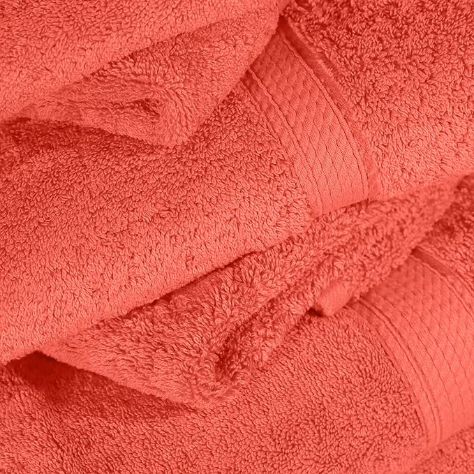 Superior Egyptian Cotton Pile 6 Piece Towel Set, Includes 2 Bath, 2 Hand, 2 Face Towels/Washcloths, Ultra Soft Luxury Towels, Thick Plush Essentials, Guest Bath, Spa, Hotel Bathroom, Coral