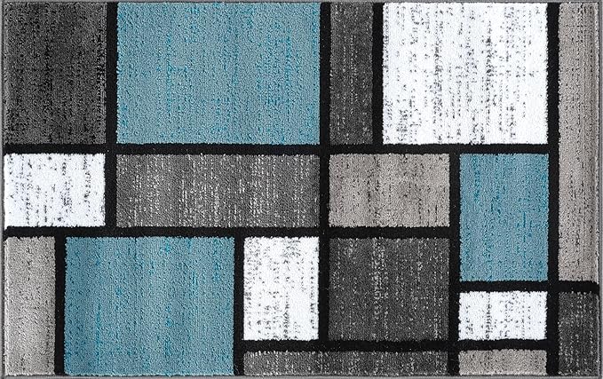 Rugshop Contemporary Modern Boxes for Home Office,Living Room,Bedroom,Kitchen Non Shedding Area Rug 2'7" x 4' Blue