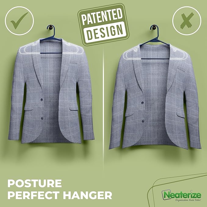 NEATERIZE Clothes Hangers Plastic 100 Pack for Adults - Plastic Hangers, The Perfect Coat Hanger and Space Saving Clothes Hangers for Closet, Percheros Ganchos para Colgar Ropa Hangars - Navy Hangers