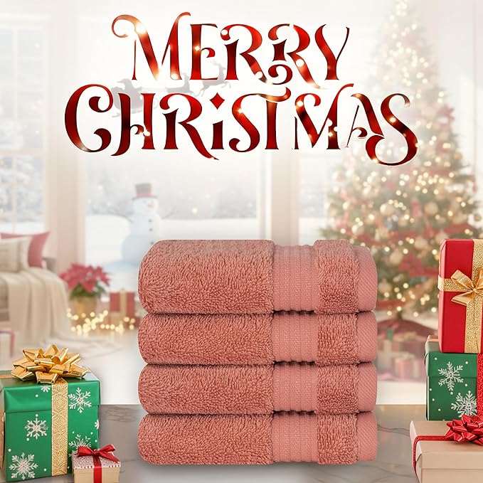 Cotton Paradise 100% Cotton Turkish Washcloth Set for Bathroom, 4 Piece Soft Absorbent Small Hand Face Towels Wash Rags, Coral