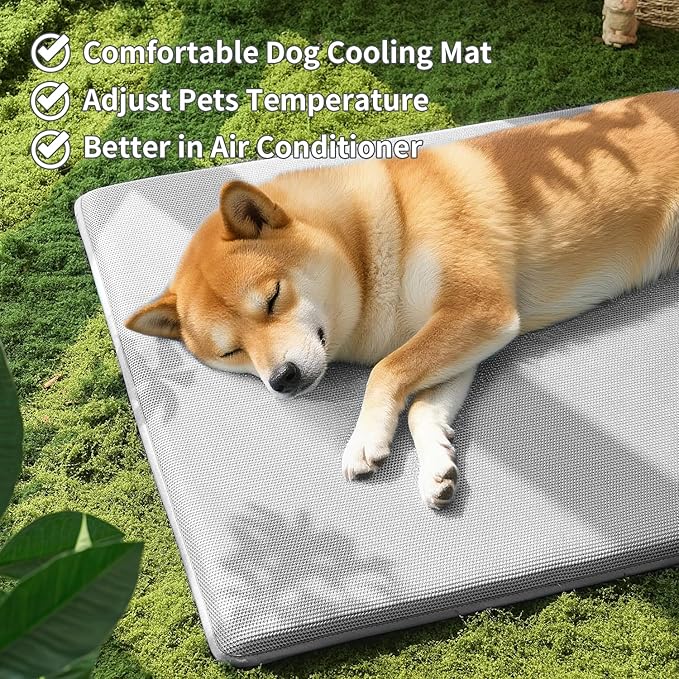 Dog Cooling Mat Breathable Anti-Slip Pet Bed Pad for Crates & Kennels Washable and Comfortable（Grey 36×23×1.2 inches）