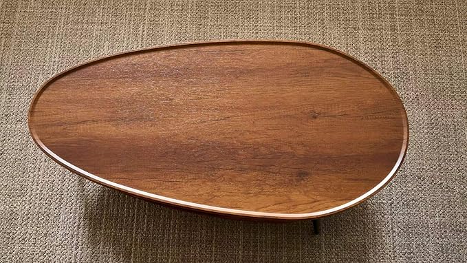 Shrine Oval Coffee Table, Mid-Century Modern Coffee Table, Brown Walnut Wood Table for Living Room, D47''x W23.6''x H15'', Sleek Conical Metal Legs with Black Finish