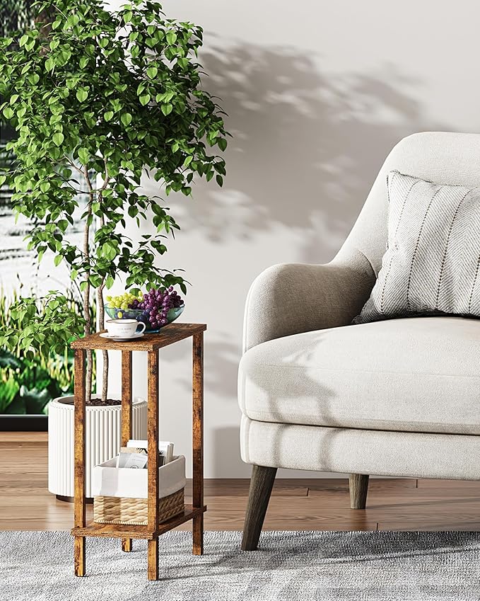 TUTOTAK Small Side Table, Narrow End Table, Skinny Sofa Table, Slim Nightstand, Couch Table, Living Room, Bed Room, Pure Brown TB01BB062C