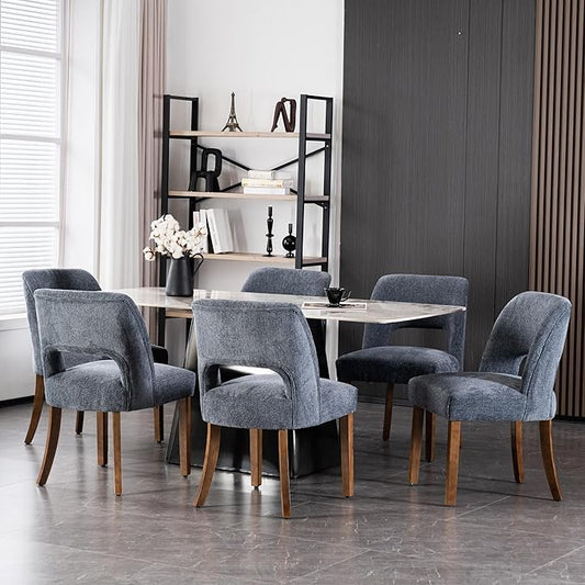 VKNOW Wooden Dining Chairs Set of 6, Modern Fabric Upholstered Dining Room Chair Kitchen Chairs, Farmhouse Dinner Chair for Kitchen Dining Room, Navy