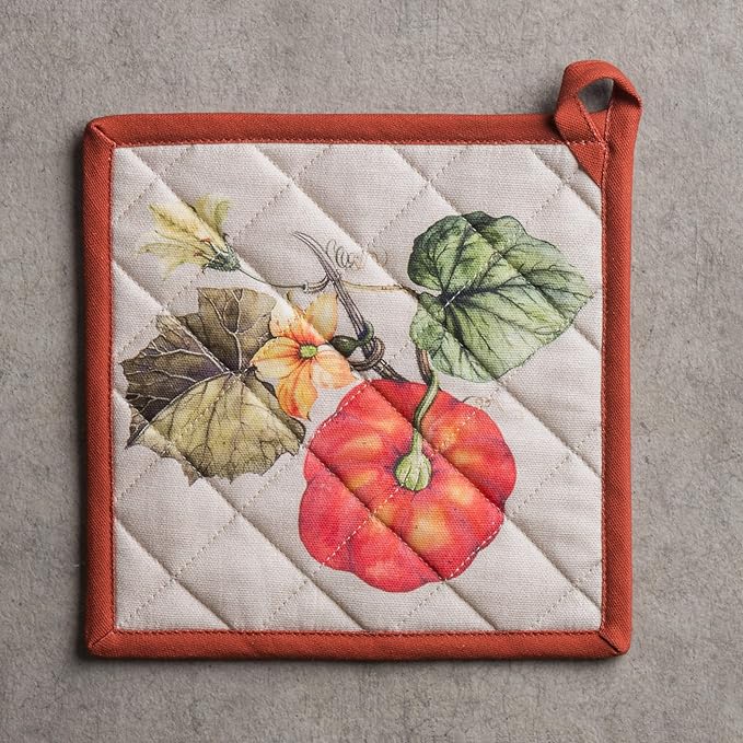 Maison d' Hermine Pot Holders 100% Cotton Heat Resistant Potholders 8" x 8" Hot Pads with Loop for Thanksgiving Christmas Decorations BBQ Cooking Baking Handling Hot Pans (Pack of 1, Potiron)