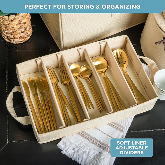 Hard Shell China Storage Containers 8-Piece Set Moving Boxes for Dinnerware, Glasses, Plates, Mugs and Saucers Sturdy Dish Organizer with Dividers for Seasonal Storage - Service for 12 - Beige