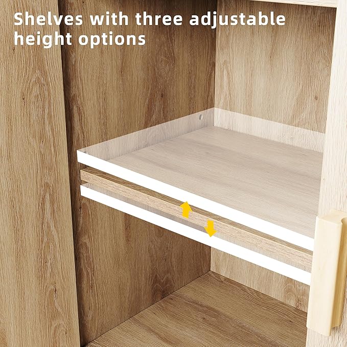 GarveeHome Buffet Cabinet with Storage, Storage Cabinet with 2 Rattan Decorated, Sideboard Cabinets, Accent Cabinets for Living Room, Dining Room, Entryway, Natural