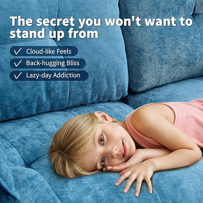 84" Loveseat Sofa, Modern Couches for Living Room,Double-Layer Cushion Cloud Couch with Deep Seat,Super Comfy Chenille Sofas,Sturdy Frame, Easy Assembly for Bedroom, Apartment, Office, Blue