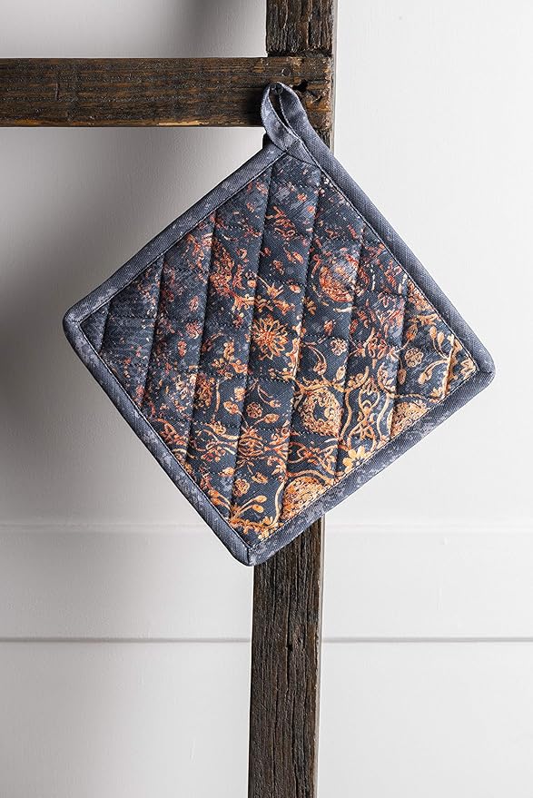 Maison d' Hermine Pot Holders Set 100% Cotton Heat Resistant Potholders 8" x 8" Hot Pads with Loop for Thanksgiving Christmas Decorations BBQ Cooking Baking Handling Hot Pans (Pack of 2, Imperfection)