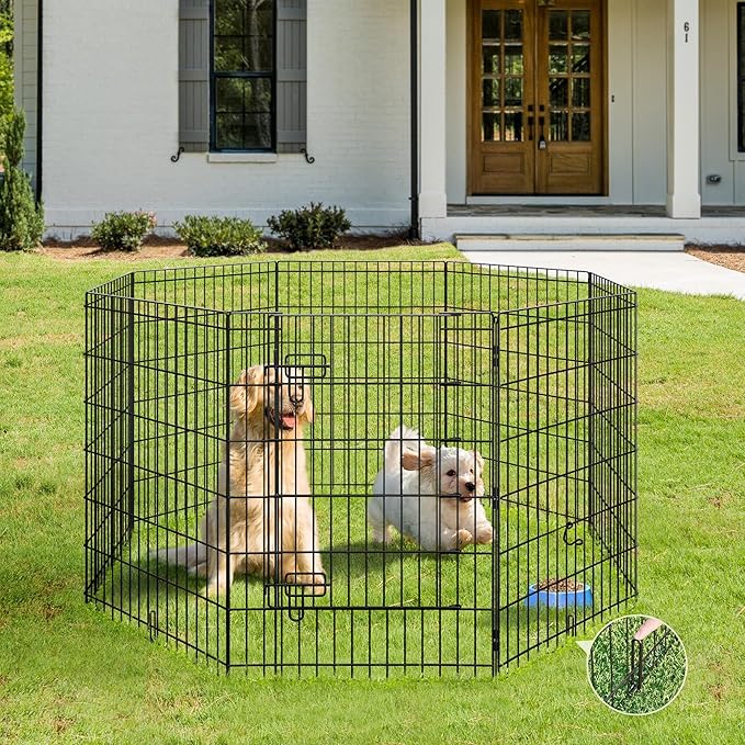 Yaheetech 34" High 8 Panel Foldable Metal Dog Exercise Pen Pet Playpen Dog Fence Outdoor & Indoor Use for Small Animals with Door Black