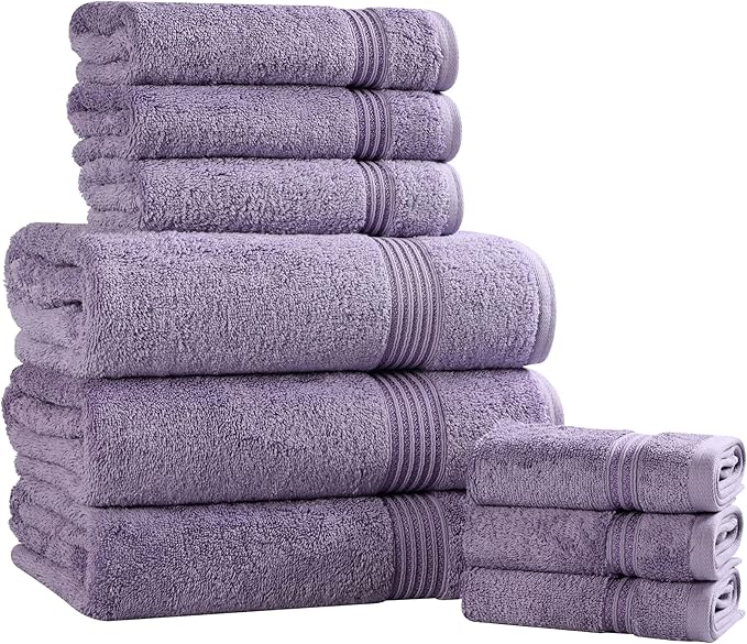 Superior Egyptian Cotton 9-Piece Towel Set, Assorted Towels for Home Bathroom, Guest Bath Decor Essentials, Includes 3 Bath, 3 Hand, 3 Face Towels/Washcloths, Quick Dry, Absorbent - Royal Purple