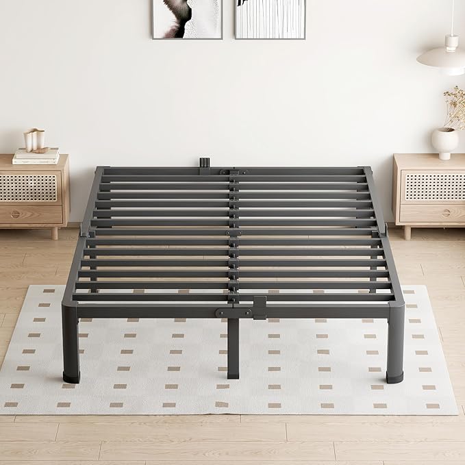 10 Inch King Size Bed Frame, 3500Lbs Heavy Duty Metal Platform with Round Corner Legs Mattress Slide Stopper, Steel Slat Support No Box Spring Needed, Noise Free, Non-Slip, Easy Assembly