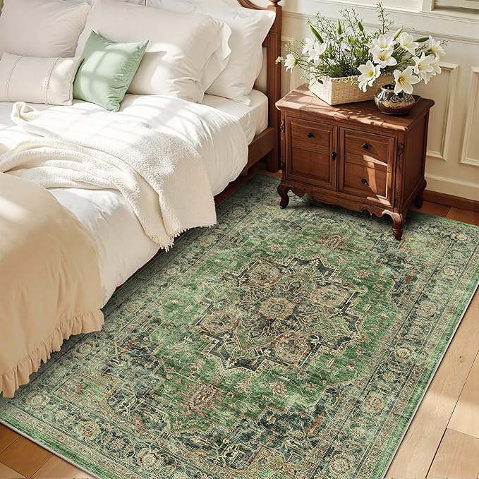 4x6 Area Rug for Bedroom Machine Washable Low Pile Vintage Distressed Rugs Stain Resistant Faux Wool Rug Ultra Soft Non-Slip Area Rugs for Living Room, Playroom, Kitchen,Home Office