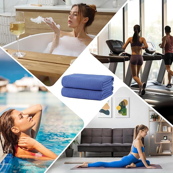 POLYTE 380 GSM Microfiber Oversize Quick Dry Lint Free Waffle Bath Towel for Body, 60 x 30 in, Set of 2