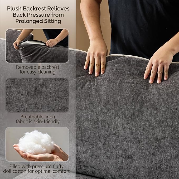 VINGLI 84" W Oversized Comfy Two Seat Love Seat, 37" Extra Deep Seat Piping Design Loveseat Couch with Two Pillows, Linen Fabric Modern Small Sofa for Small Living Room, Bedroom, Black