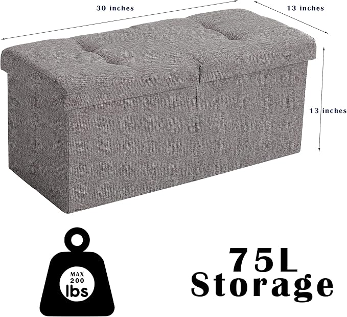 CUYOCA Storage Ottoman Bench Foldable Seat Footrest Shoe Bench End of Bed Storage with Flipping Lid, 75L Storage Space, 30 inches Velvet Cream