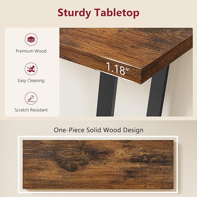 Tajsoon 2 Tier Narrow Console Table Rustic, 31.5'' Industrail Entryway Table with Storage, Thin Sofa Table with Gemometric Frame for Hallway, Living Room, Foyer, Entrance, Rustic Brown