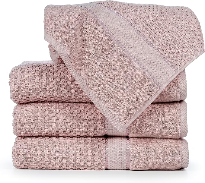 Ample Decor 100% Cotton Soft Pink Bath Towel for Bathroom Set of 4 Popcorn Textured - Super Soft, Quick-Dry, Highly Absorbent, Lightweight, Machine Washable - Mulaayam Collection - 30 X 54 Inch