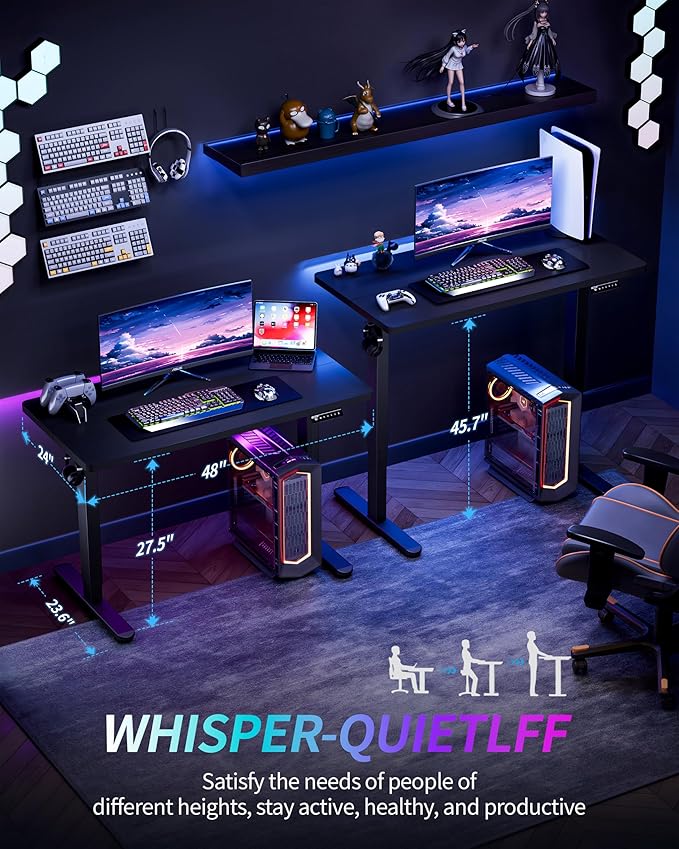 BIZUM Standing Desk Electric Adjustable Computer Desk-Stand up Desk Office Gaming Home Office Memory Desks 48x24 inches Black