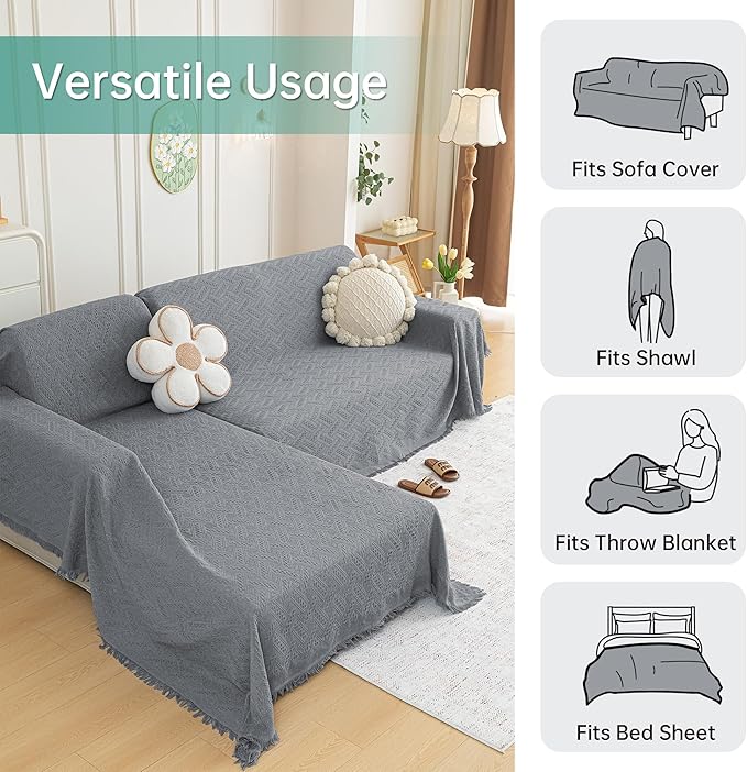 MYSKY HOME Couch Cover for Sectional Sofa, 2 Pieces Couch Covers for L Shape Sofa Geometrical Sofa Slipcovers for 2-3 Cushion Washable Throws for Pets, Kids (71"x102"+71"x118", Frost Grey)