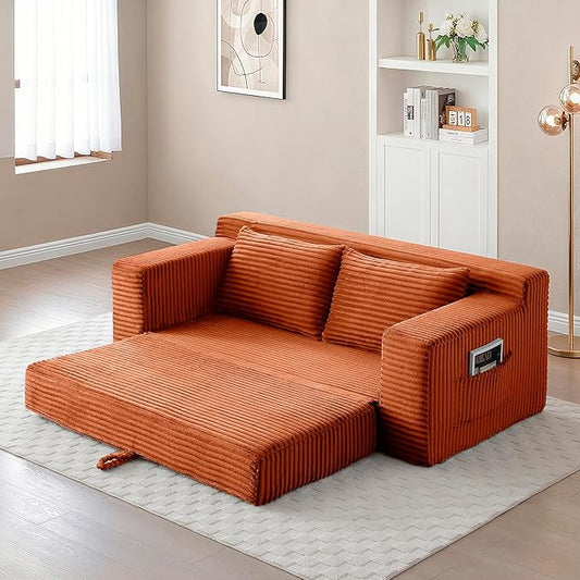 73" Cloud Loveseat Sofa Couch in a Box, 2 Seater Boneless Couch, Convertible Pull Out Sofa Bed with Pillows, No Assembly, Memory Foam, Modern Small Couches for Small Spaces (A-Orange)