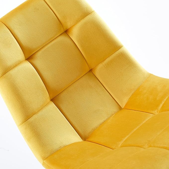 NORDICANA Yellow Velvet Dinner Chairs Set of 4, Modern Armless Biscuit Tufted Dining Side Chairs with Metal Legs for Kitchen Living Room Vanity