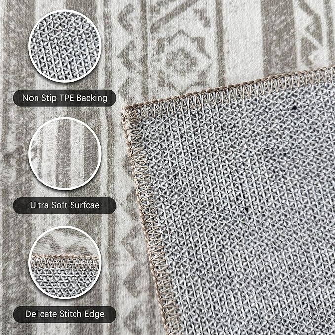 RUGSURE Washable Area Rugs 3' x 5 ' - 1/6 Thick - Moroccan-Inspired -Stain & Water Resistant Non-Slip - Resistant Rug for Living Room, Bedroom, Nursery, Pet & Child Friendly (Grey)