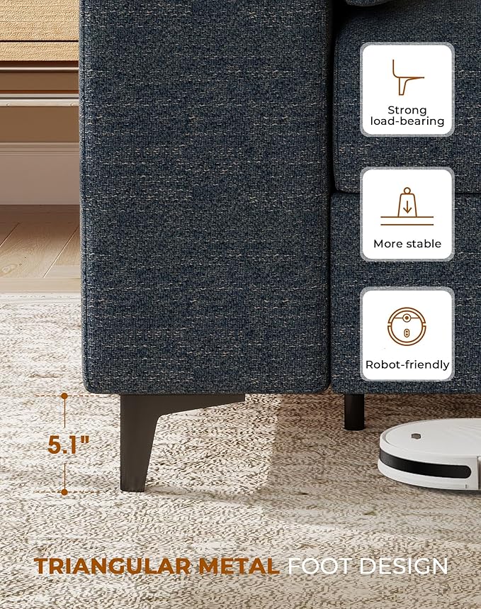 88.97" Modern Sofa Couch for Living Room, Deep Seat Sofas with 8”Cushion, Comfy 2-Seater Chenille Loveseat with Convertible Armrest, Removable Sofa Cover, High Leg (Blue)