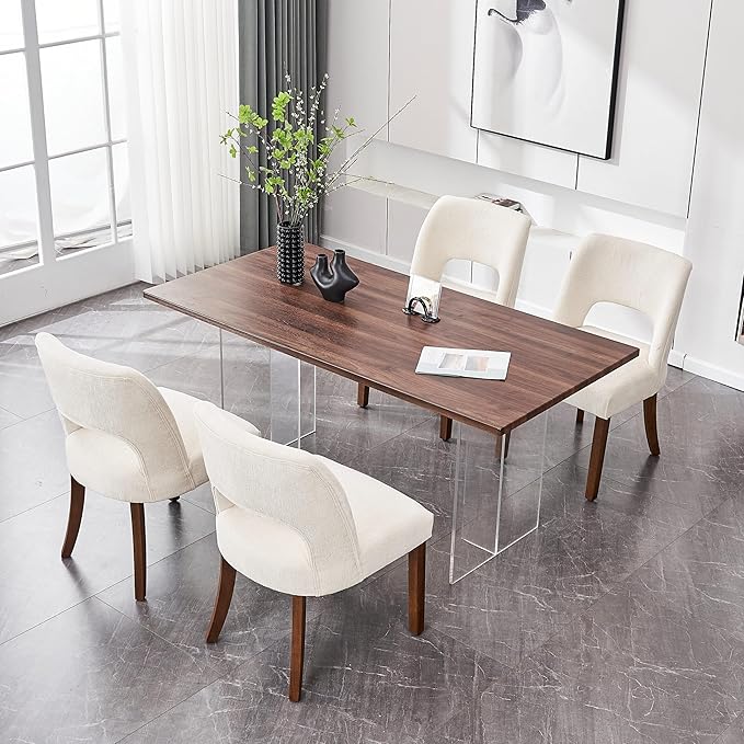 VKNOW Wooden Dining Chairs Set of 4, Modern Fabric Upholstered Dining Room Chair Kitchen Chairs, Farmhouse Dinner Chair for Kitchen Dining Room, Cream