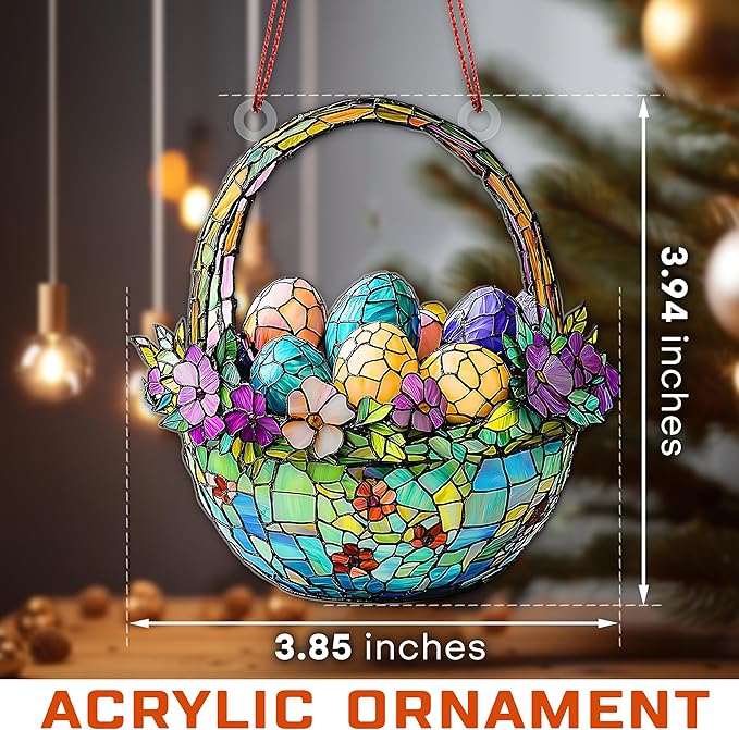 Easter Ornaments for Tree, Easter Basket Stuffers, Egg Ornaments, Suncatcher for Decorations, Windows, Classroom Gifts, He is Risen, Bunny Egg (1, Eggs)