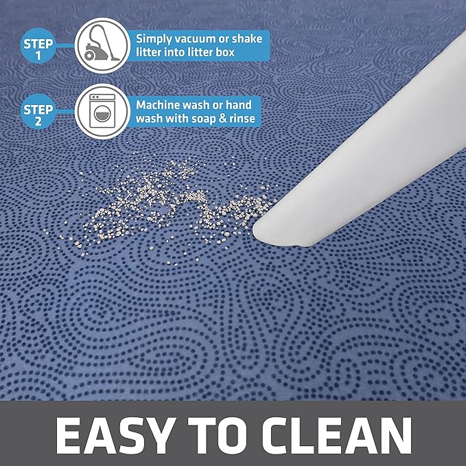 Drymate XL Original Cat Litter Mat, Contains Mess from Box, Protects Floors, Urine-Proof, Machine Washable, Soft on Kitty Paws, Absorbent, Waterproof (USA Made, Recycled Content)(29”x36”)(Blue Stucco)
