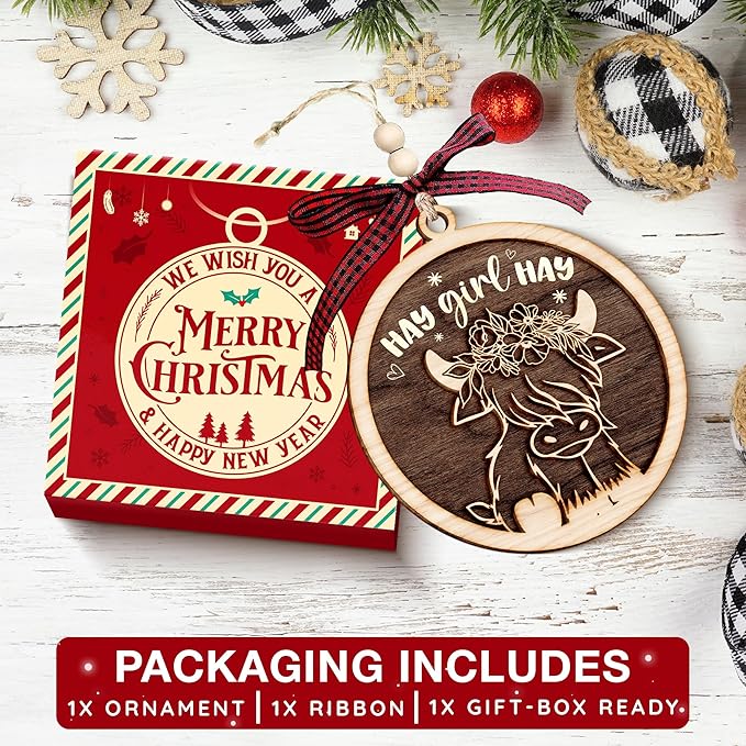 Highland Cow Ornament - Festive Cow Ornaments for Christmas Tree Decorations, Uniquely Designed Cow Ornaments for Christmas Tree, Charming Ornament Gift for Holiday