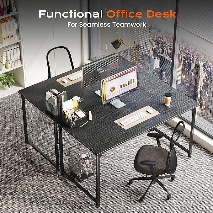 PRAISUN 40 X 24 Inch Computer Desk with Deeper Desktop, Gaming Office Writing Work Desk for Home Office, Study, Bedroom, Work from Home Desk, Metal Frame, Black