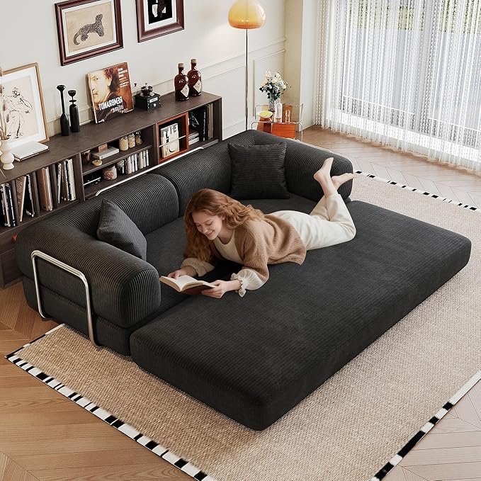 Boneless Couch Sectional Sofa,Convertible Sofa Bed with Sleeper Sofa,Futon Floor Couch Folding Sofas for Living Room,Bedroom,Apartment (Black, 78.8''W)